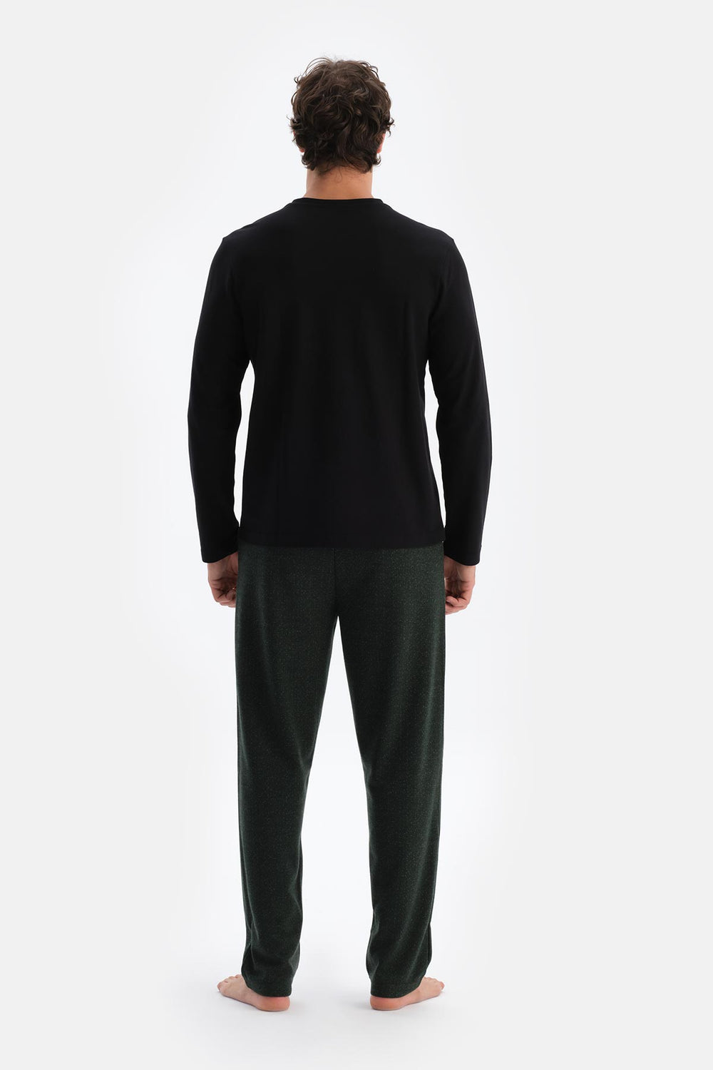 Siyah Bisiklet Yaka Pamuk Pijama Üstü