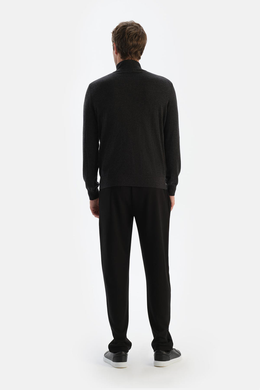 Antrasıt Erkek Kaşmir Karışımlı Fermuar Yaka Triko
