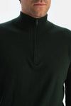 Koyu Yeşil Erkek Kaşmir Karışımlı Fermuar Yaka Triko