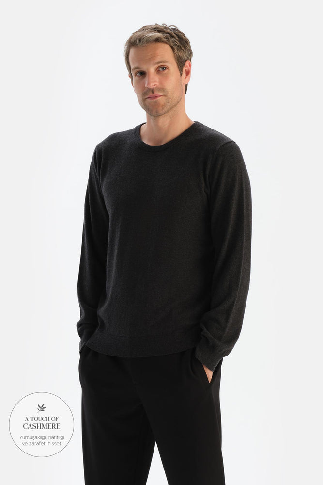 Antrasıt Erkek Kaşmir Karışımlı Bis Yaka Triko