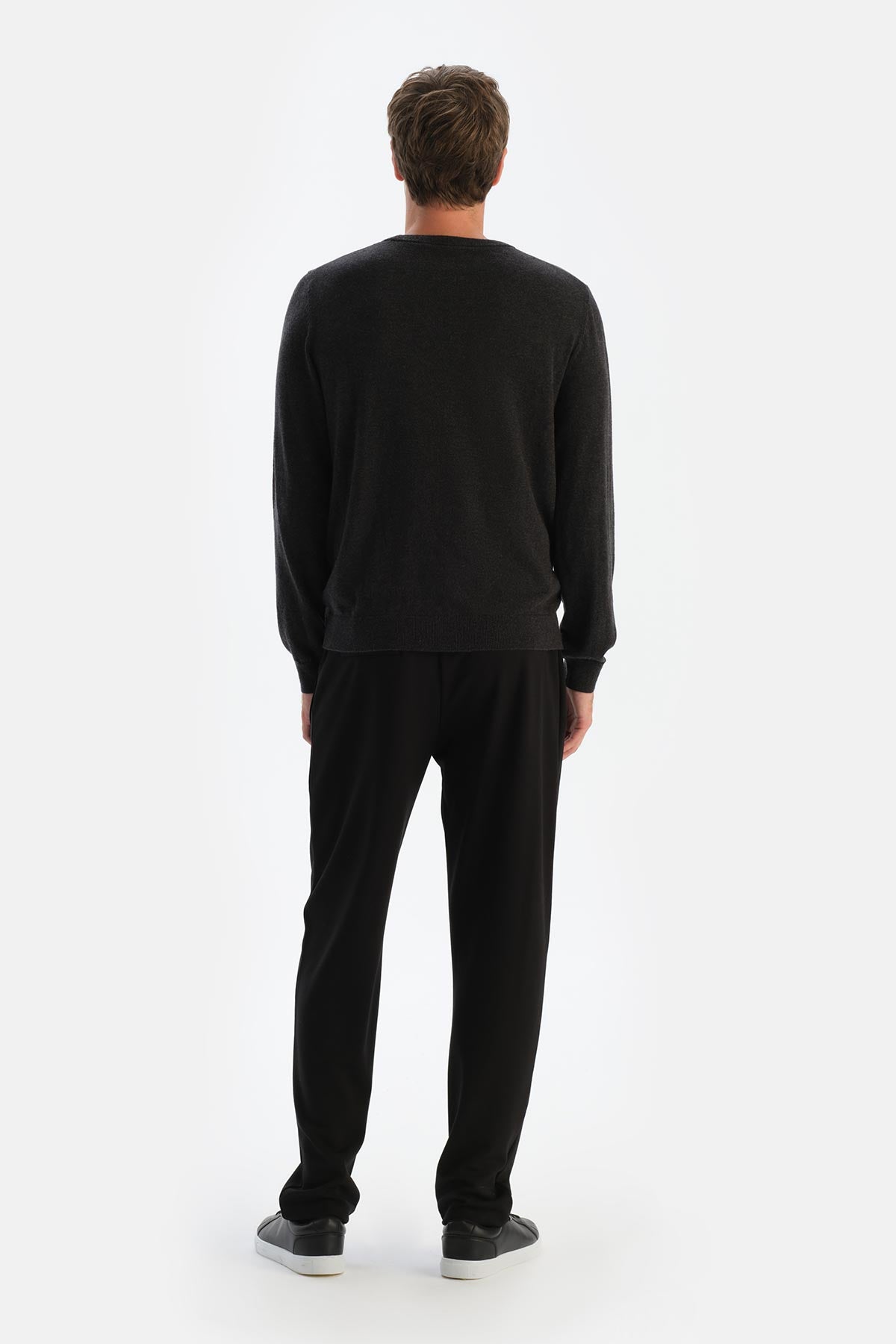 Antrasıt Erkek Kaşmir Karışımlı Bis Yaka Triko