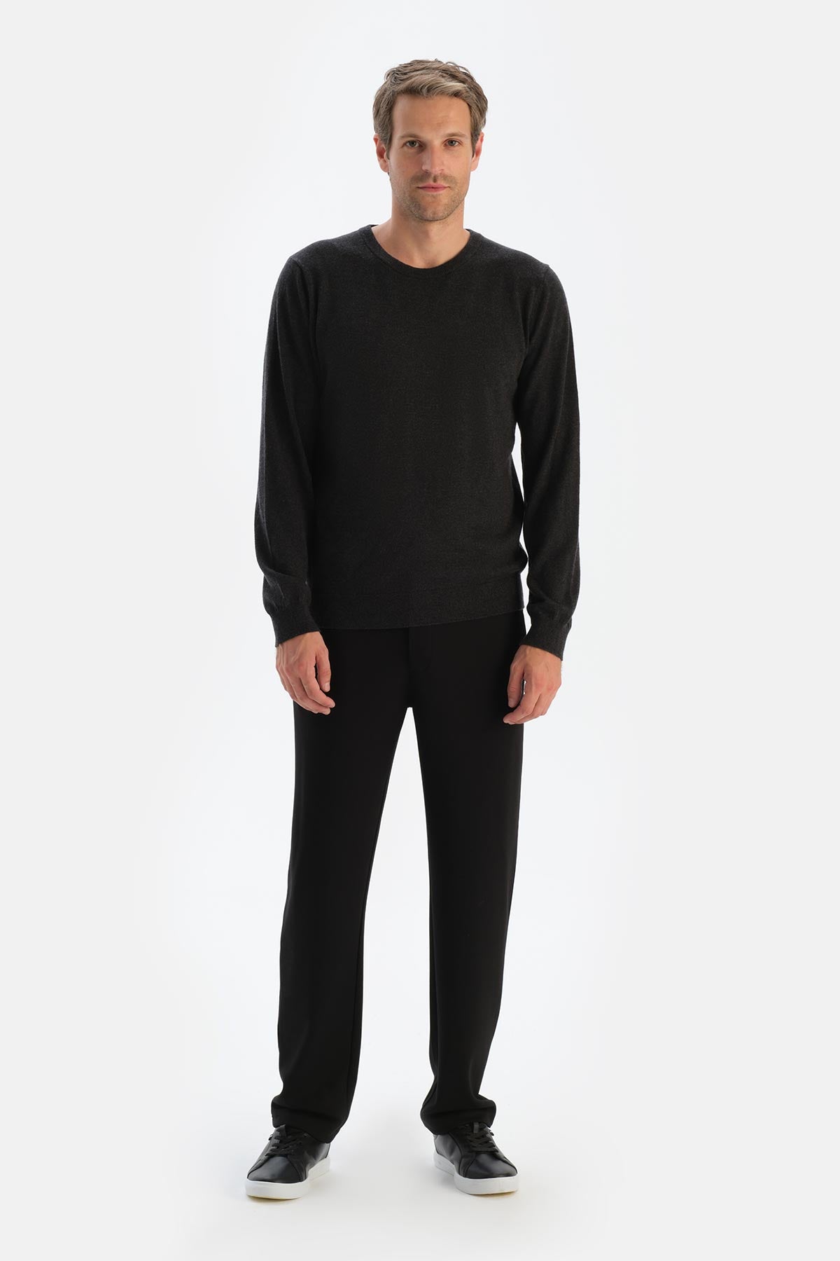 Antrasıt Erkek Kaşmir Karışımlı Bis Yaka Triko