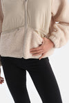 Krem Kadın Önden Fermuarlı Garnili Polar Sweatshırt