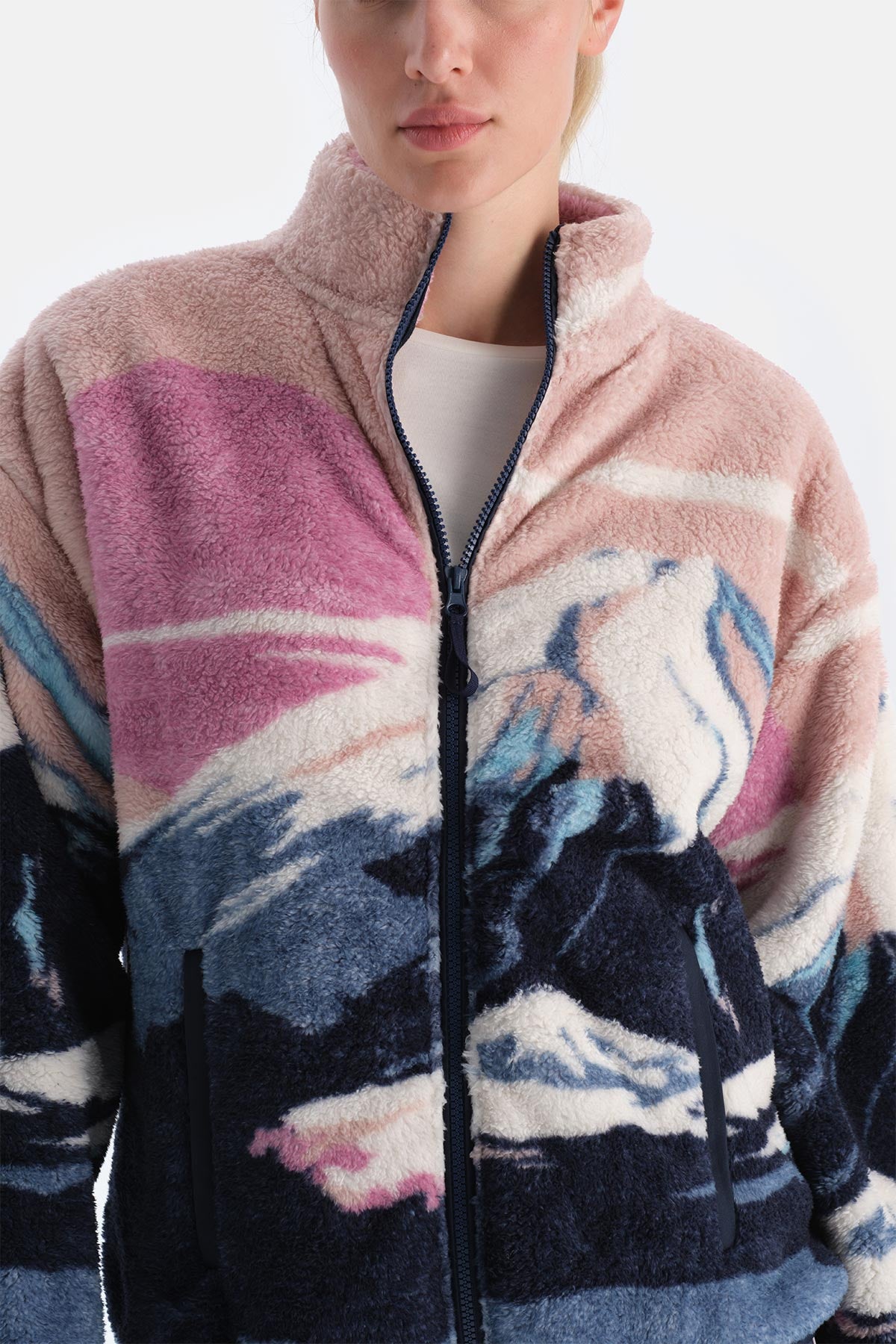 Multicolor Kadın Manzara Baskılı Polar Sweatshırt