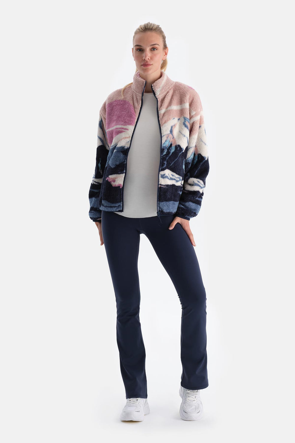 Multicolor Kadın Manzara Baskılı Polar Sweatshırt