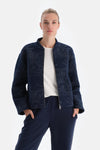 Navy WOMENS EMBROIDERY QUILTED COAT