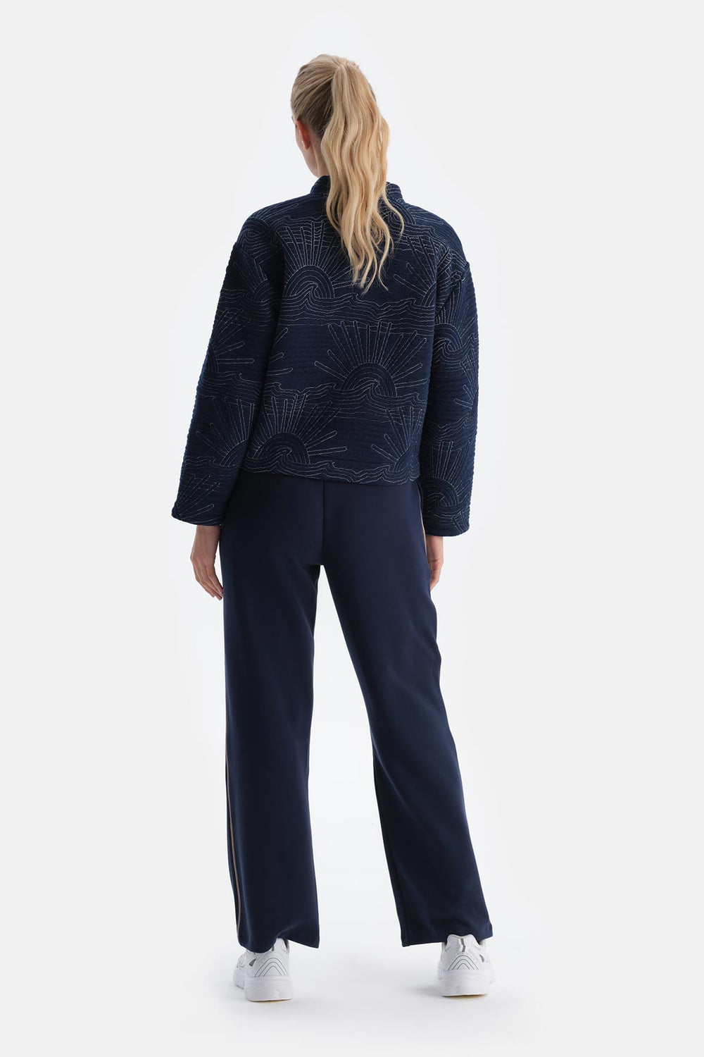 Navy WOMENS EMBROIDERY QUILTED COAT