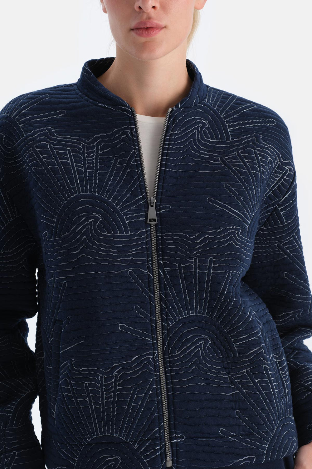 Navy WOMENS EMBROIDERY QUILTED COAT