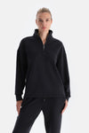 Black WOMENS HALF ZIPPER MODAL SWEATSHIRT