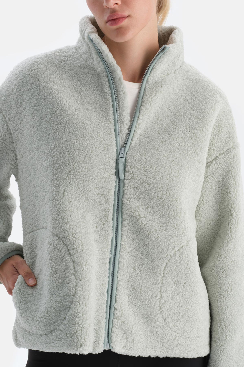 Mint Yeşili Kadın Önden Fermuarlı Polar Mont