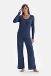 Indigo RIBBED KNITTED PAJAMAS SUIT WITH ROUND NECK