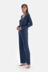 Indigo RIBBED KNITTED PAJAMAS SUIT WITH ROUND NECK