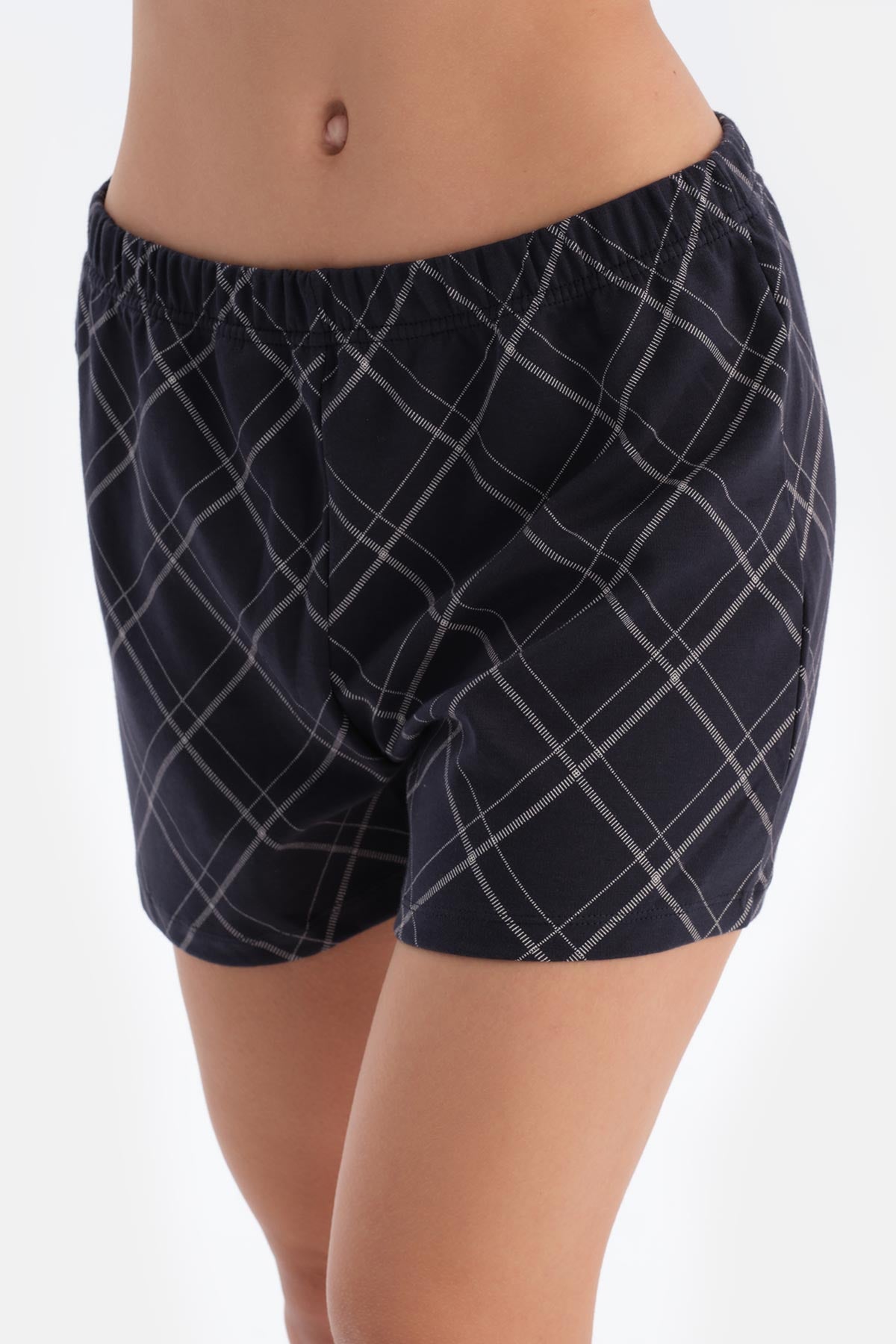 Lacivert Desenli Atlet Şort Pijama Takımı