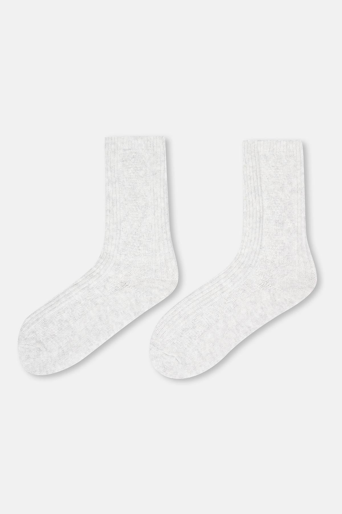 Gri Kadın Örgü Desenli Cosy Çorap