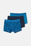 Mavi-Siyah 3'lü Desenli Pamuk Boxer