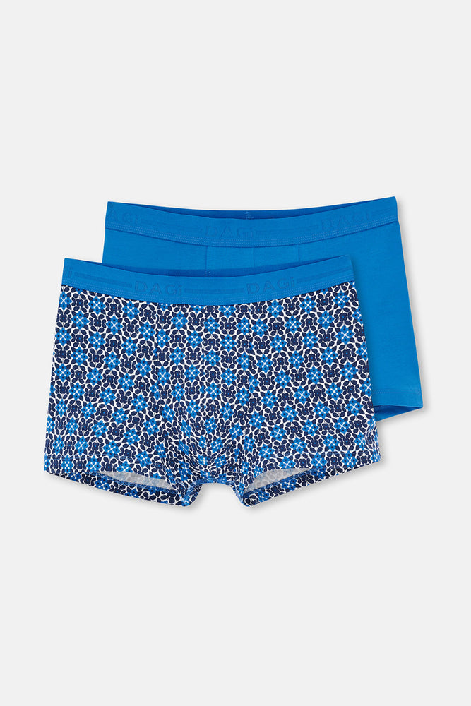 Mavi 2'li Desenli Pamuk Boxer