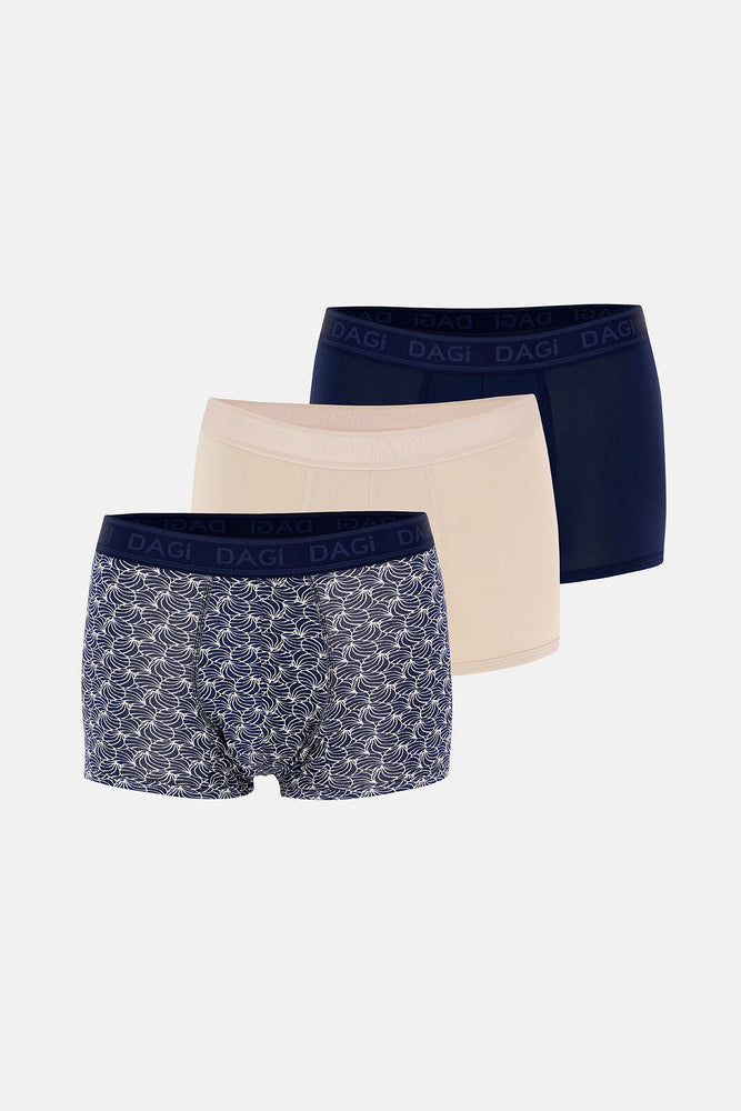 Lacivert 3'lü Desenli Micro Modal Boxer
