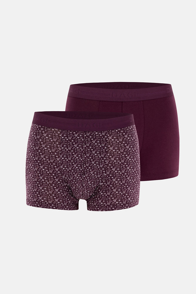 Mürdüm 2'li Desenli Pamuk Boxer