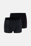 Siyah 2'li Desenli Pamuk Boxer