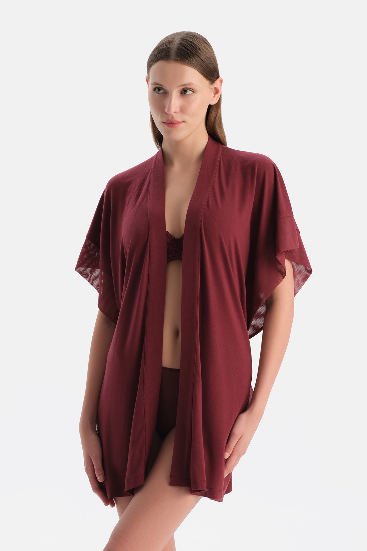 Bordo Basic Bağlamalı Sabahlık