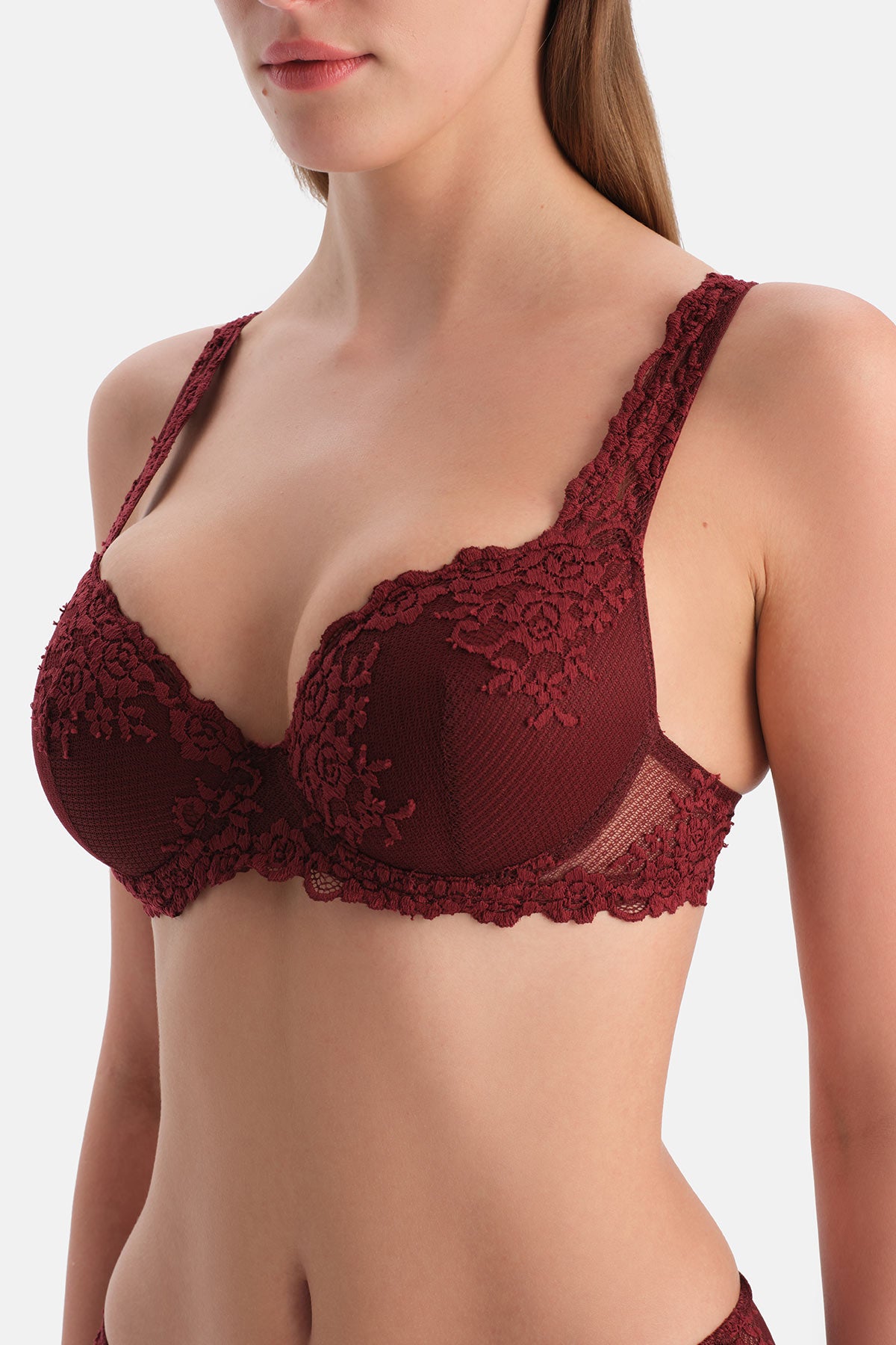 Bordo Dantelli Dolgulu Sütyen