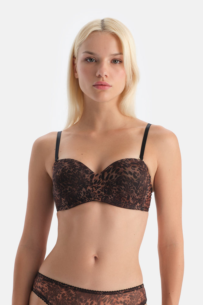 Kahverengi Tül Straplez Sütyen