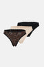 Bej-Kahverengi-Siyah Kadın 3'lü Dantel Detaylı Desenli Brief Külot