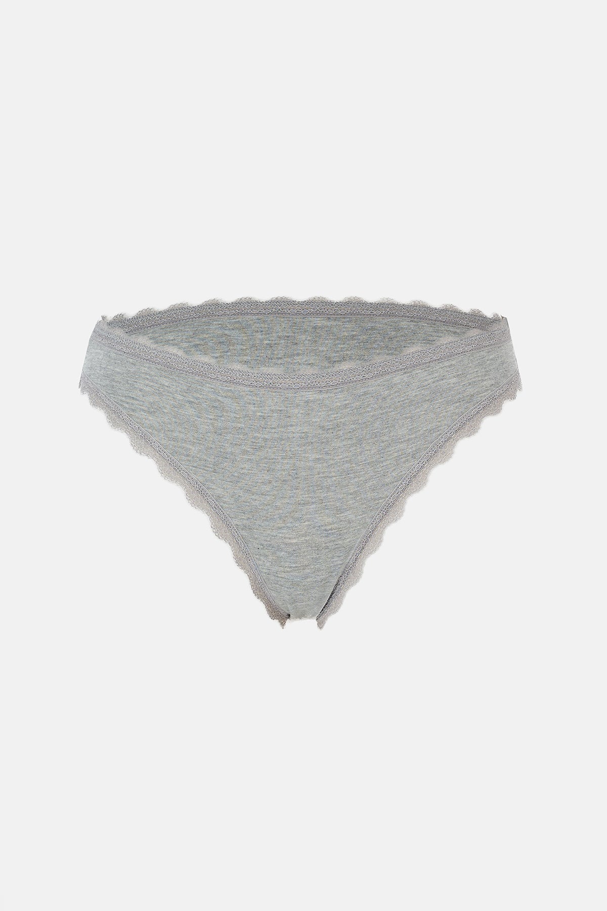 Ekru-Gri Melanj-Gül Kurusu Kadın 3'lü Dantel Detaylı Düz Brief Külot