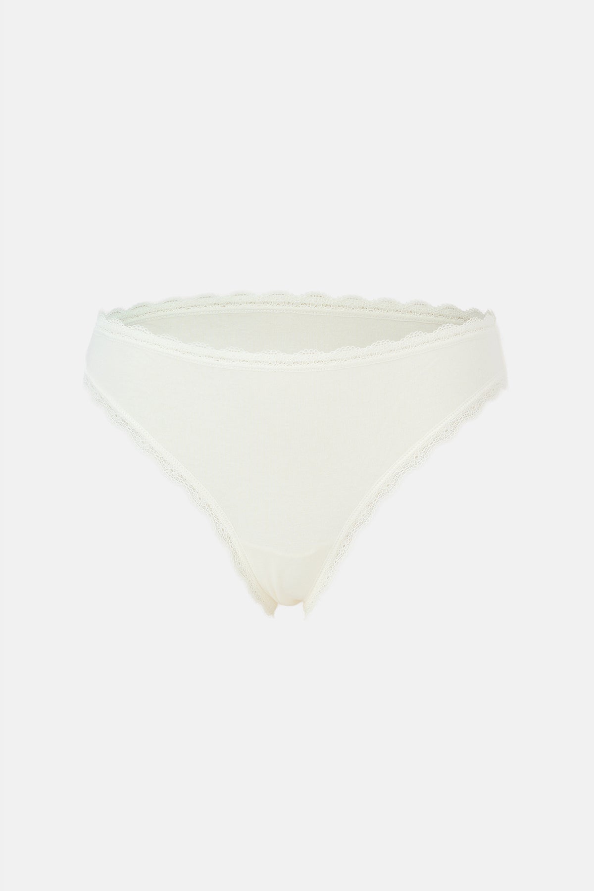 Ekru-Gri Melanj-Gül Kurusu Kadın 3'lü Dantel Detaylı Düz Brief Külot
