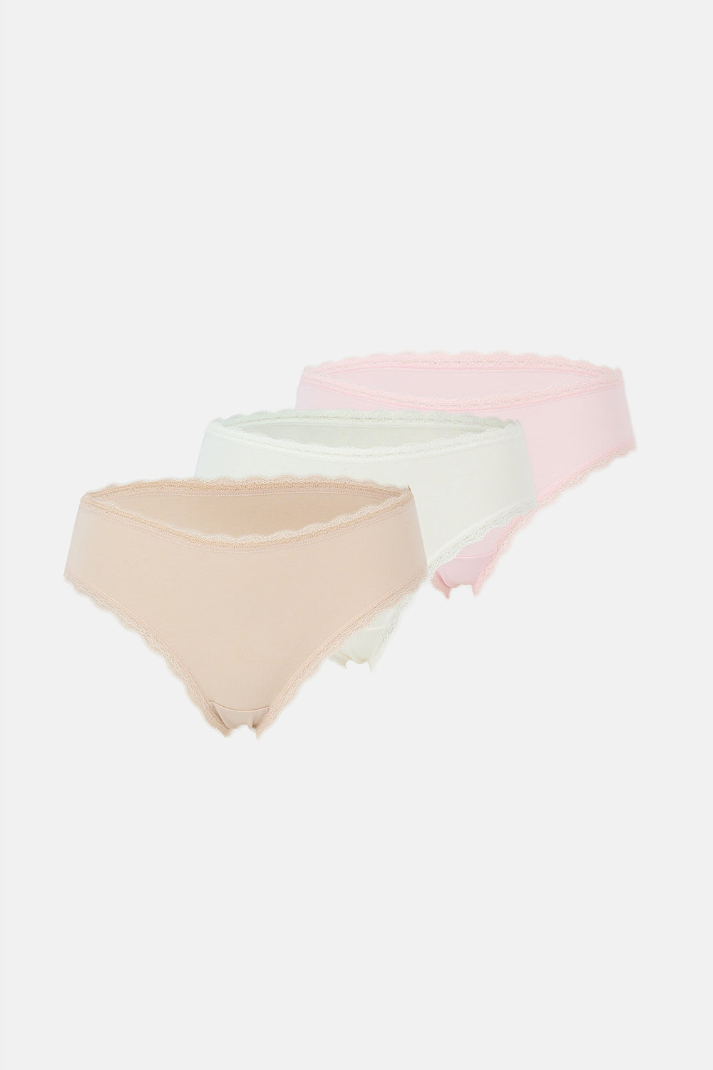 Ekru-Pudra-Vizon Kadın 3'lü Dantel Detaylı Düz Hipster Külot