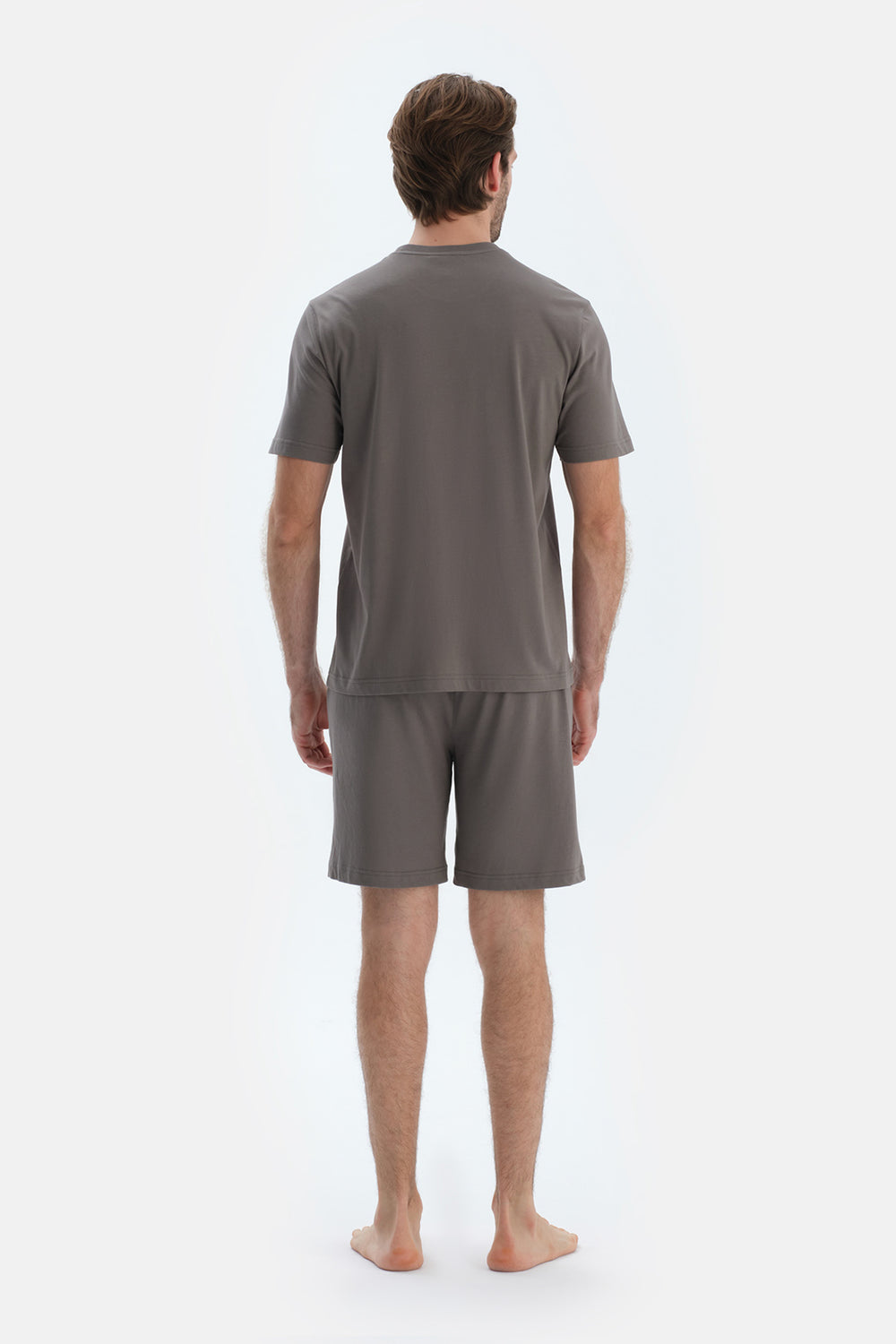 Gri Kısa Kollu Bisiklet Yaka Penye Modal Tişört