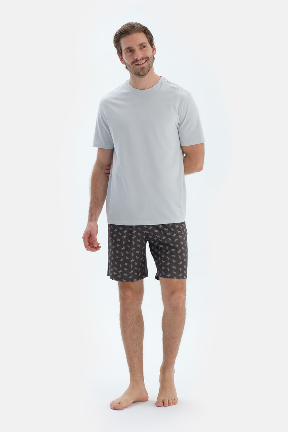 Açık Gri Kısa Kollu Bisiklet Yaka Basıc Tişört