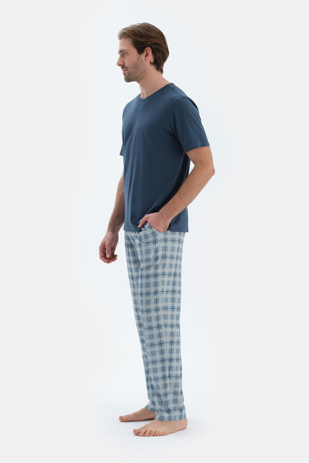 Lacivert Kısa Kollu Bisiklet Yaka Basıc Tişört