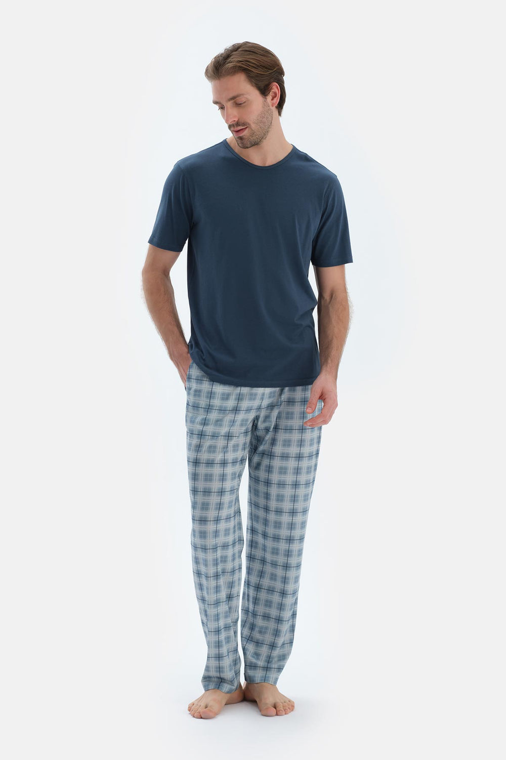 Lacivert Kısa Kollu Bisiklet Yaka Basıc Tişört