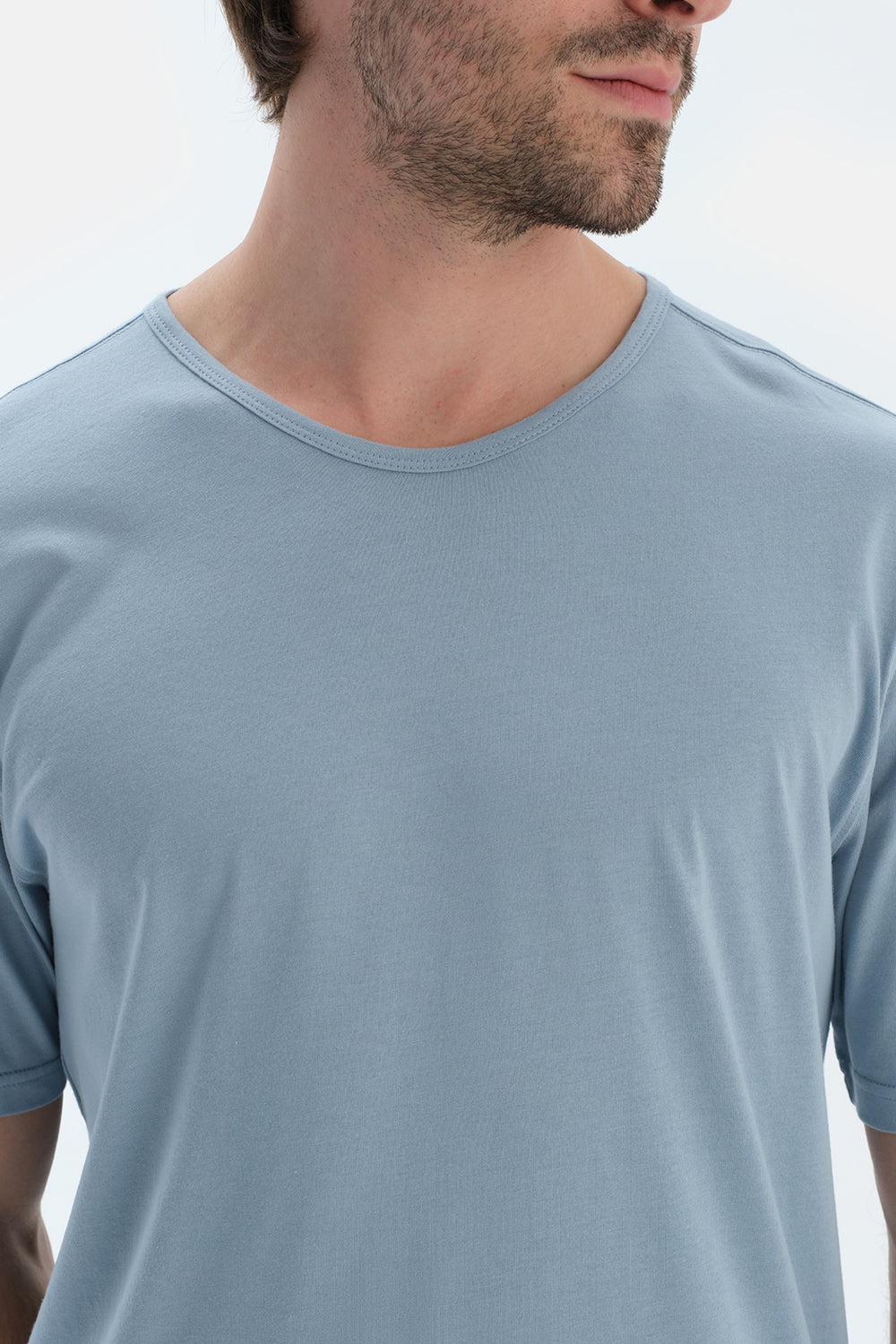 Mavi Kısa Kollu Bisiklet Yaka Basıc Tişört