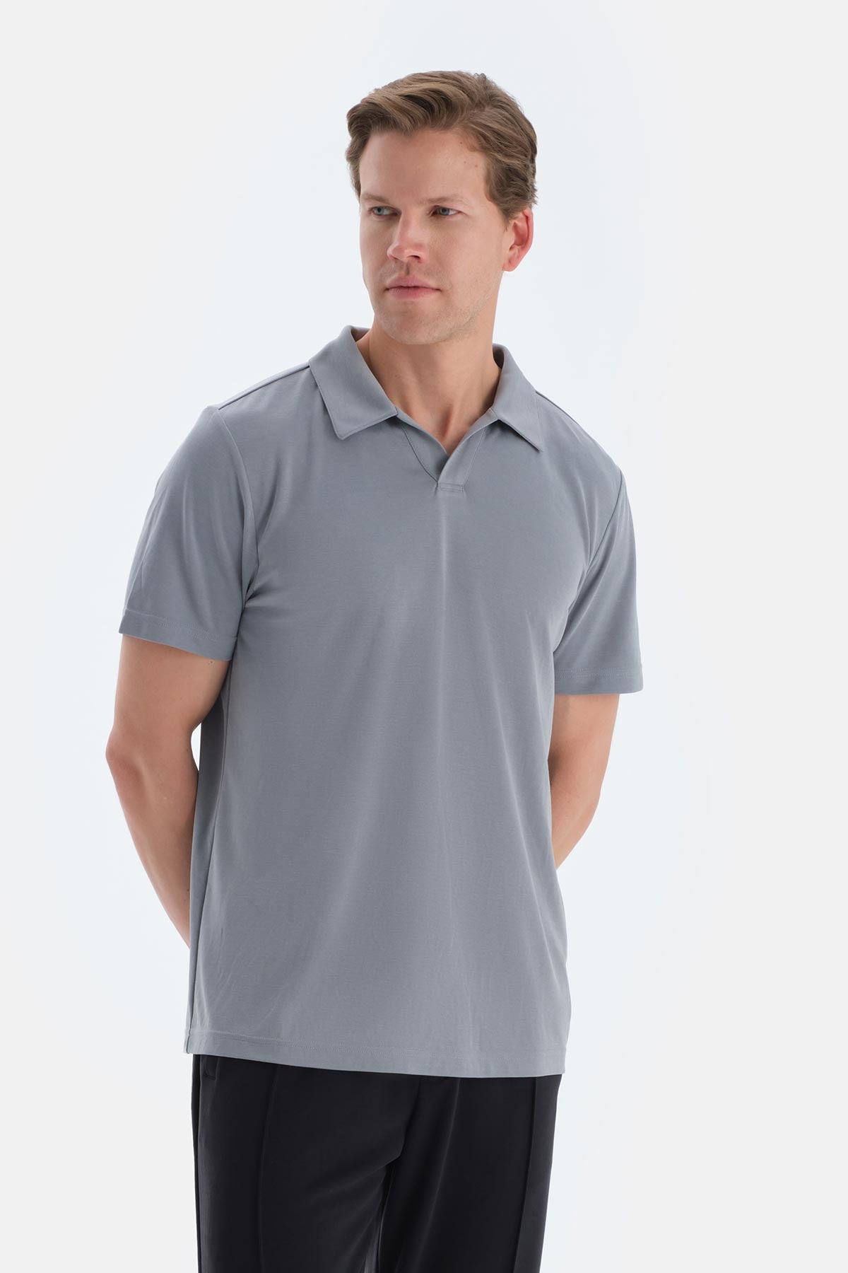 Antrasıt Polo Yaka Kısa Kollu Modal Pike Tişört
