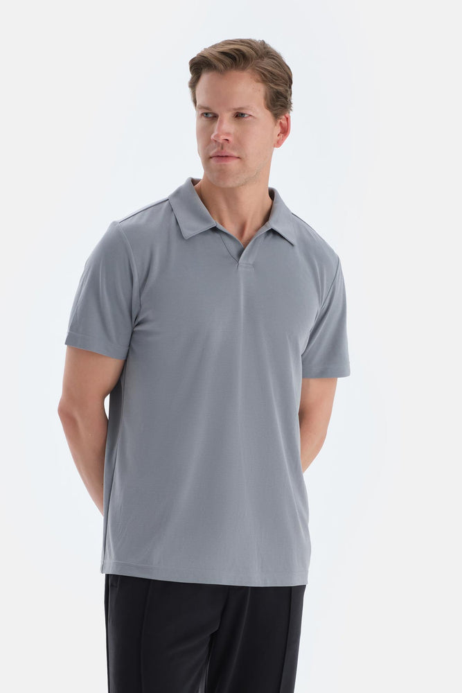 Antrasıt Polo Yaka Kısa Kollu Modal Pike Tişört
