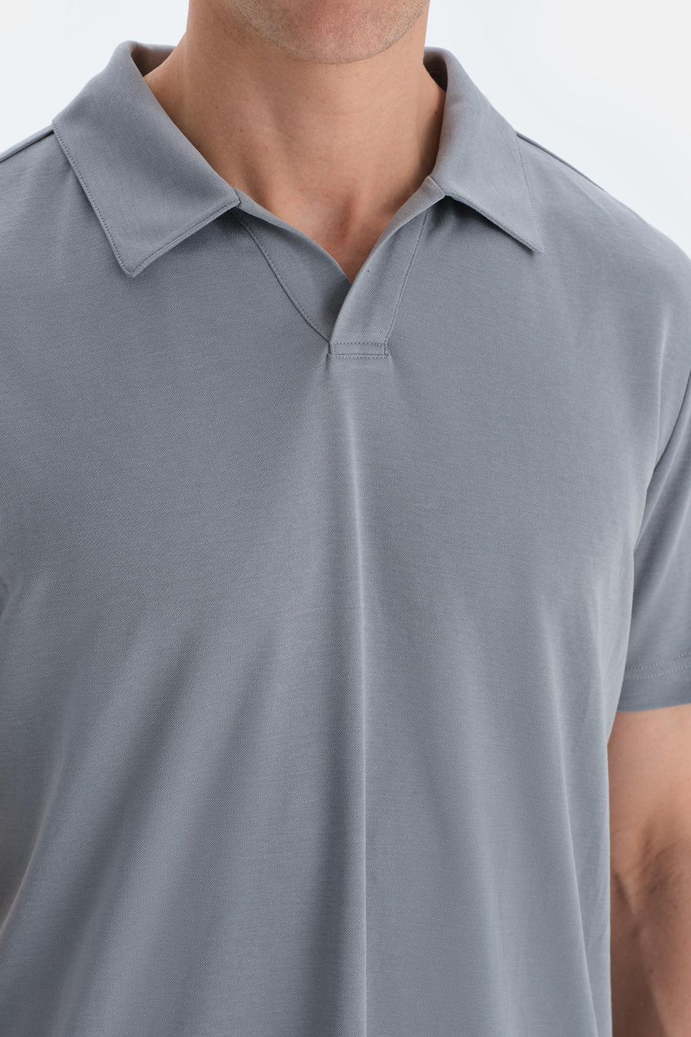 Antrasıt Polo Yaka Kısa Kollu Modal Pike Tişört