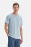 Açık Mavi Bisiklet Yaka Örme Keten Karışımlı Tişört