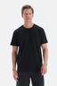 Siyah Bisiklet Yaka Örme Keten Karışımlı Tişört