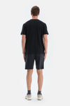 Siyah Bisiklet Yaka Örme Keten Karışımlı Tişört