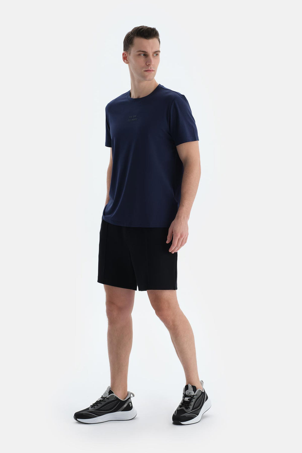 Lacivert Erkek Slogan Baskılı Modal Tişört