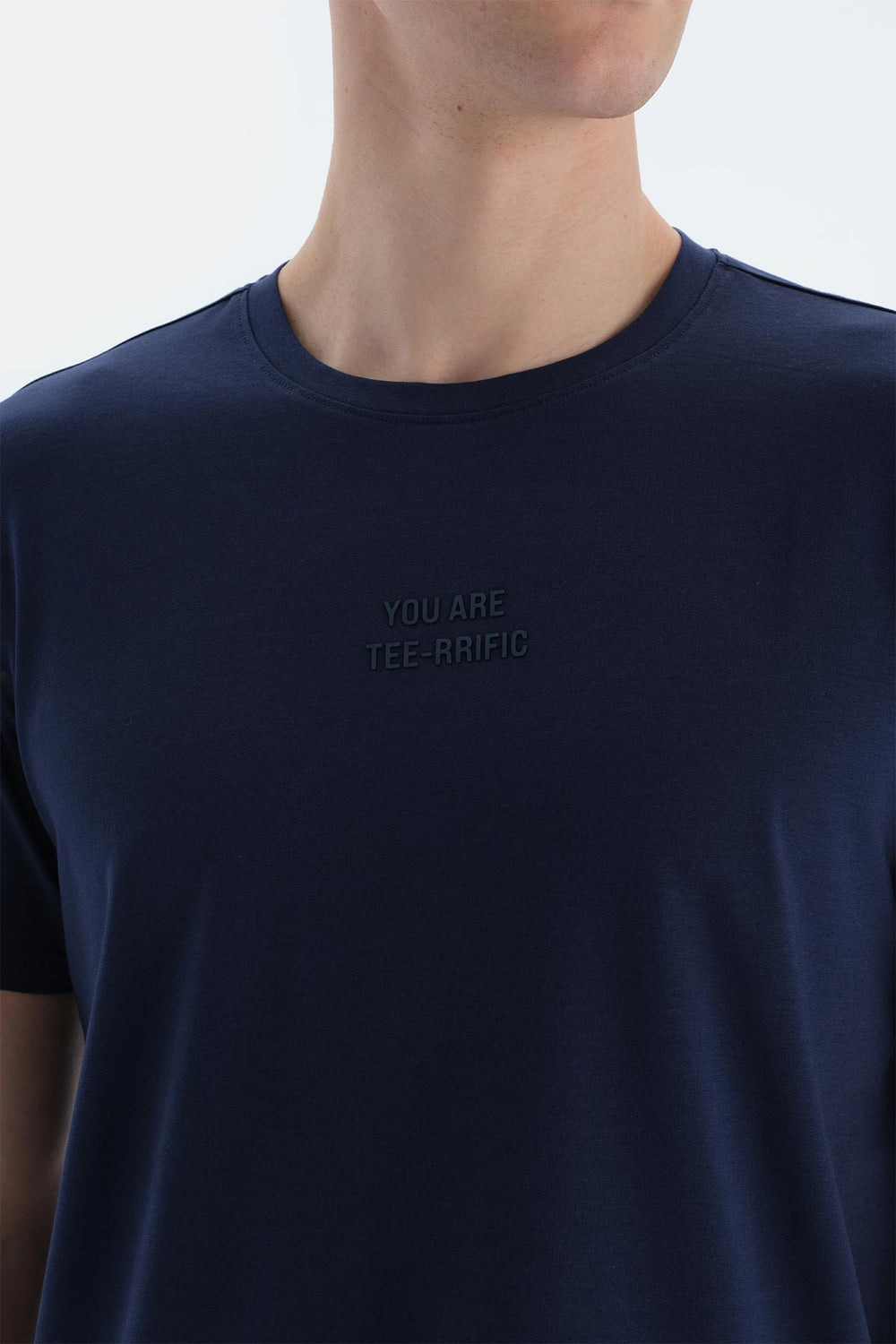 Lacivert Erkek Slogan Baskılı Modal Tişört