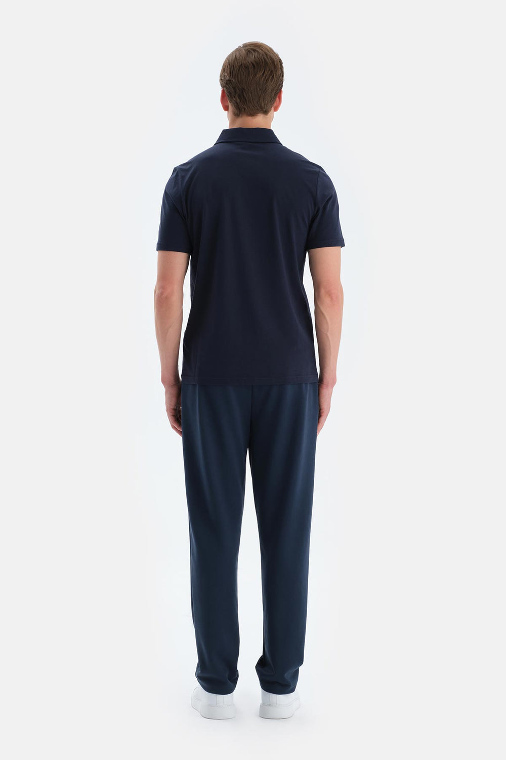 Lacivert Polo Yaka Ipek Apre Kısa Kollu Tişört