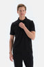 Siyah Polo Yaka Ipek Apre Kısa Kollu Tişört