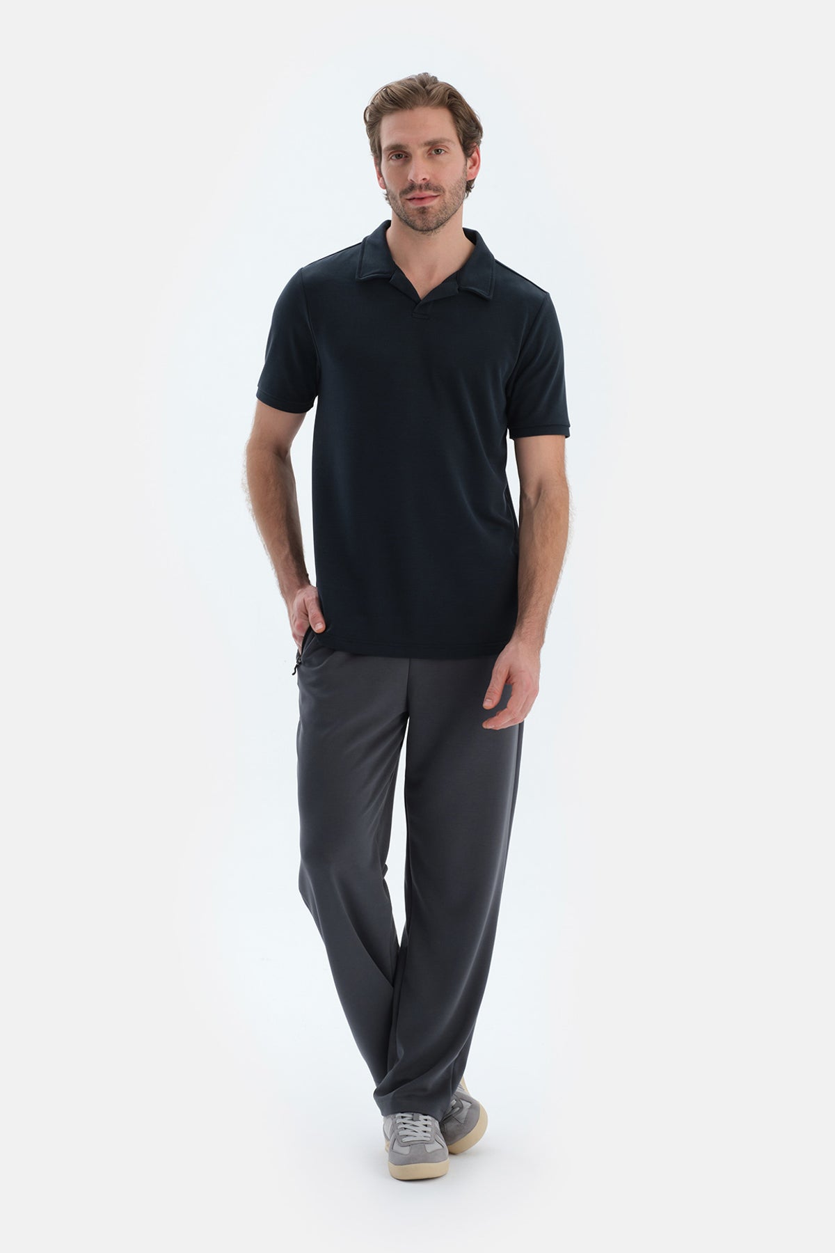 Füme Düz Paça Cepli Modal Pantolon