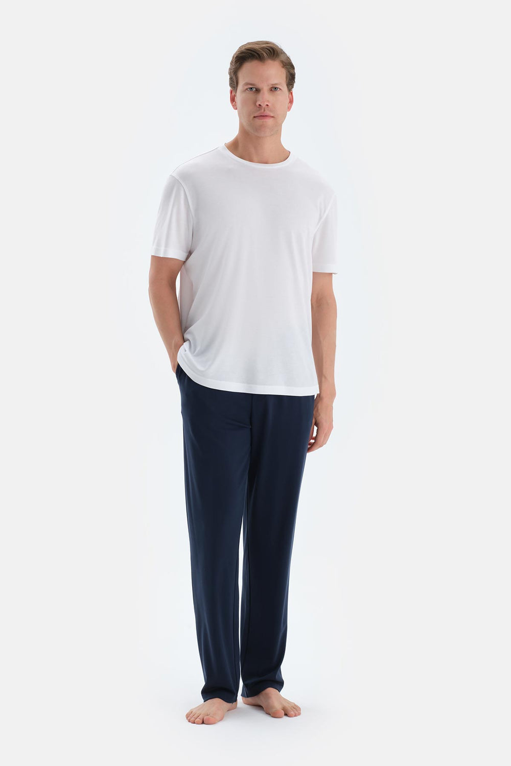 Navy MODAL PIQUE SHORTS WITH POCKETS