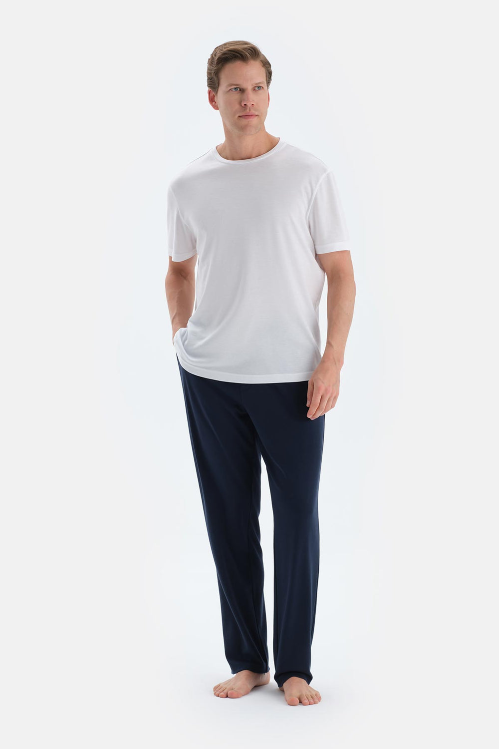 Navy MODAL PIQUE SHORTS WITH POCKETS