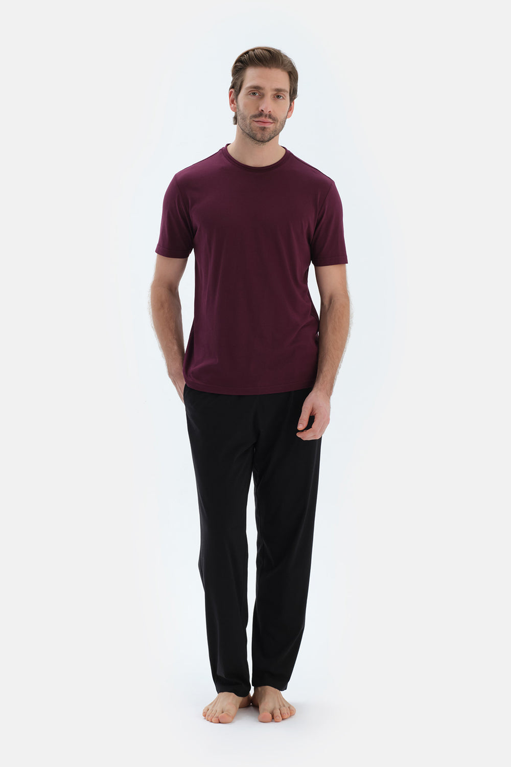 Bordeaux COTTON MODAL KNITTED TWO PANTS WITH POCKETS AND LACES
