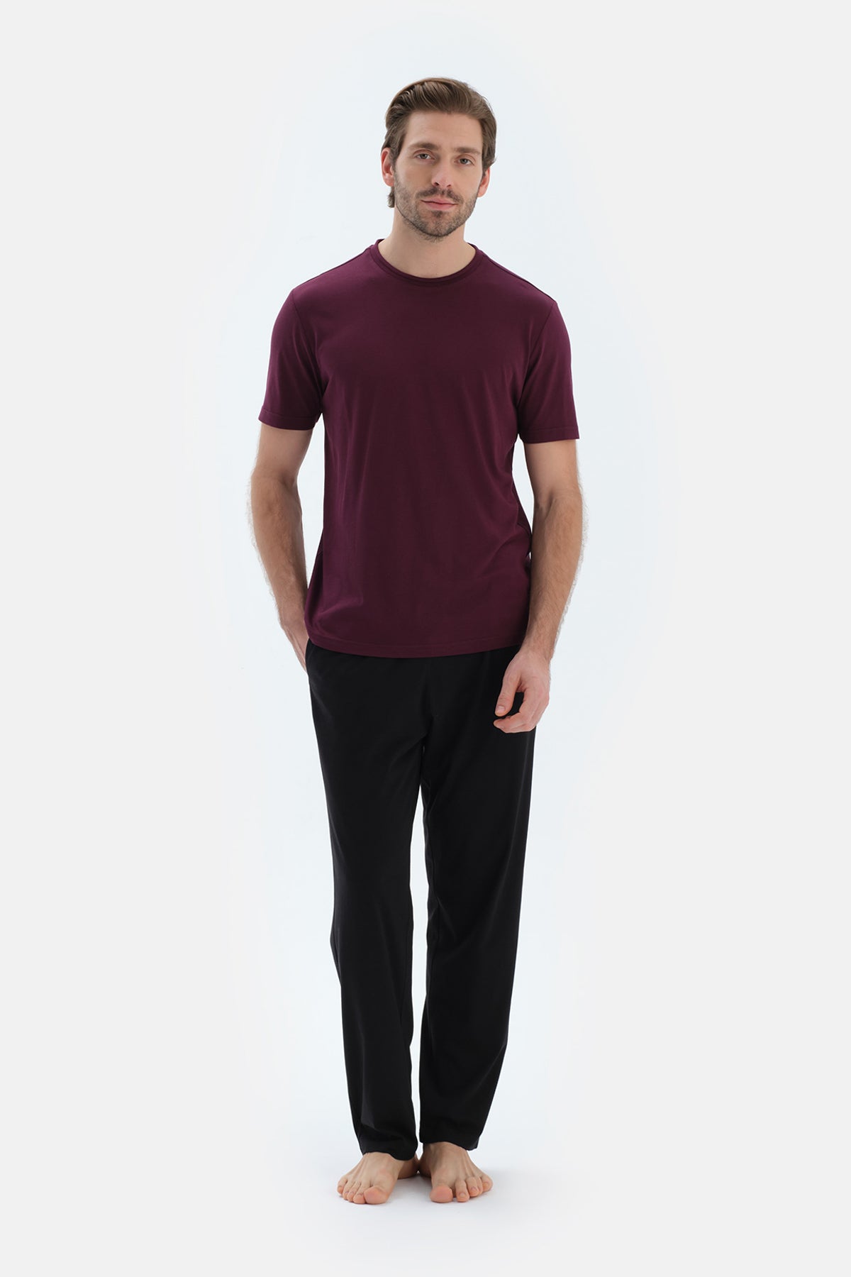 Bordeaux COTTON MODAL KNITTED TWO PANTS WITH POCKETS AND LACES